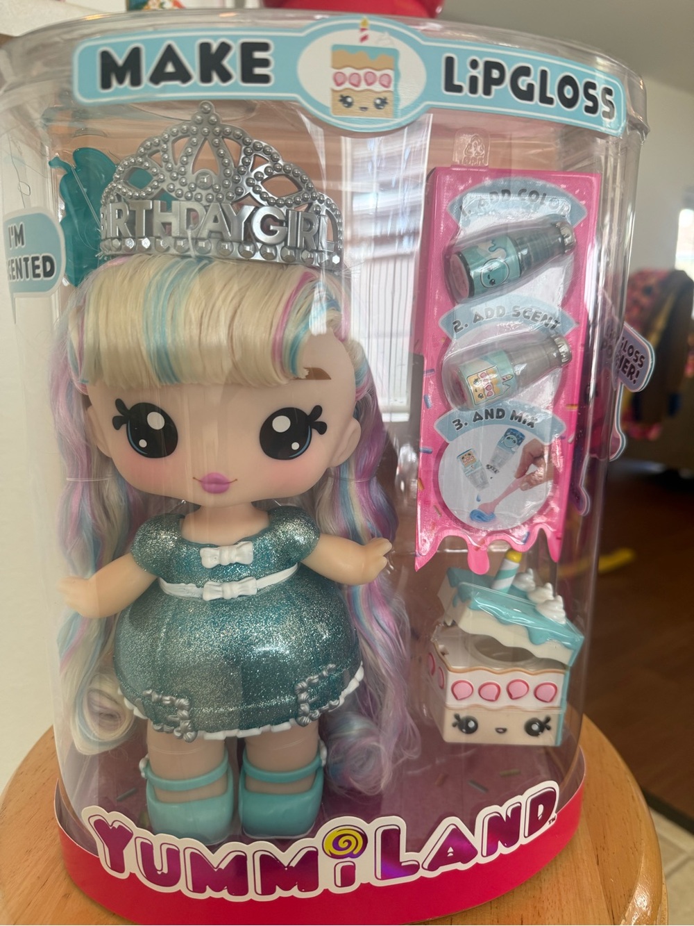 Make Lipgloss Birthday Girl Doll in Teal Glitter Dress -